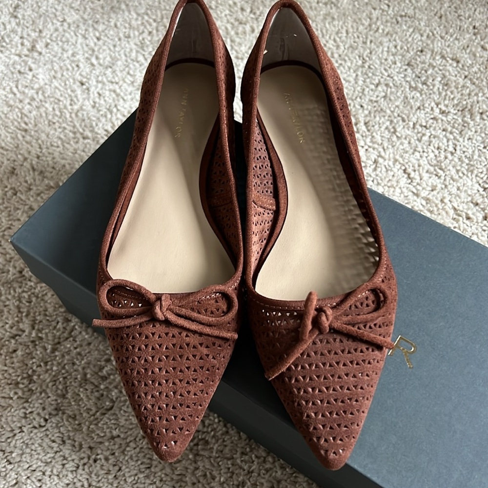 Ann Taylor perforated Suede pointy ballet. Size 6.5